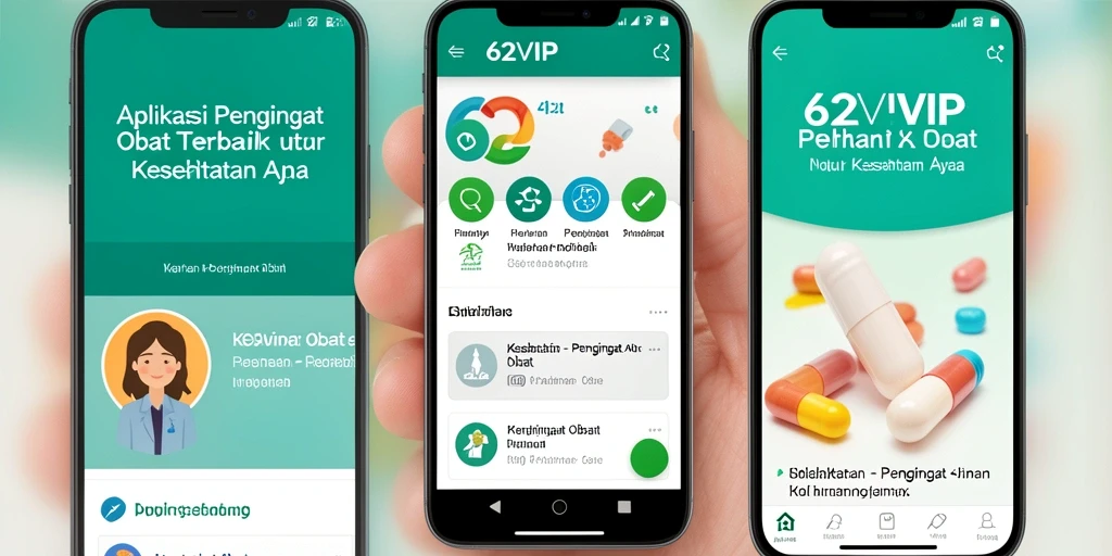 Antarmuka aplikasi 62VIP yang intuitif untuk pengingat obat.