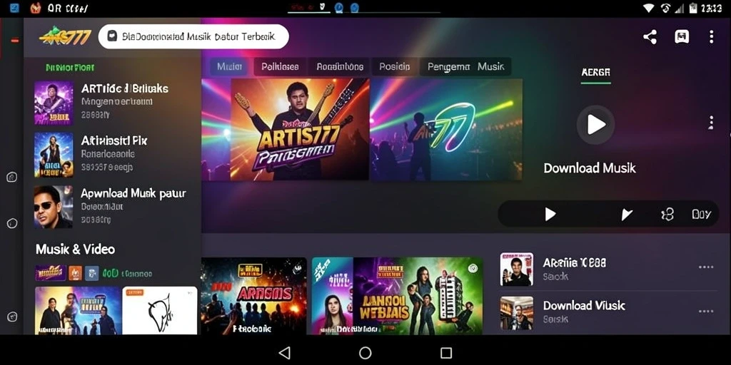 Antarmuka ARTIS777 yang menarik dan mudah digunakan untuk Download Musik.