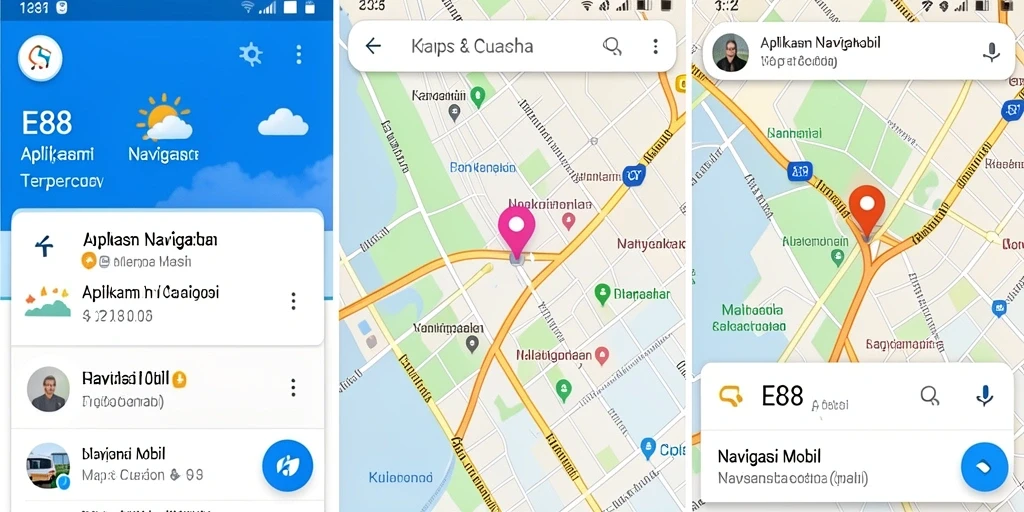 Antarmuka aplikasi E88 dengan fitur Navigasi Mobil yang jelas dan informatif.