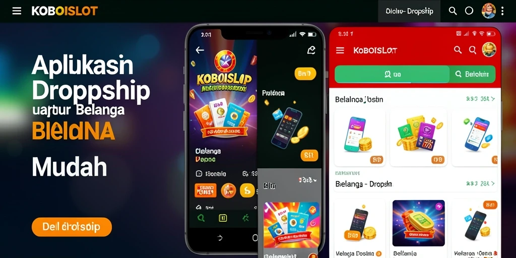 Tampilan antarmuka aplikasi KOBOISLOT untuk dropship yang menarik.