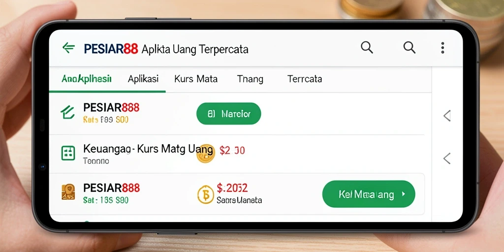 Tampilan antarmuka aplikasi PESIAR88 untuk kurs mata uang.